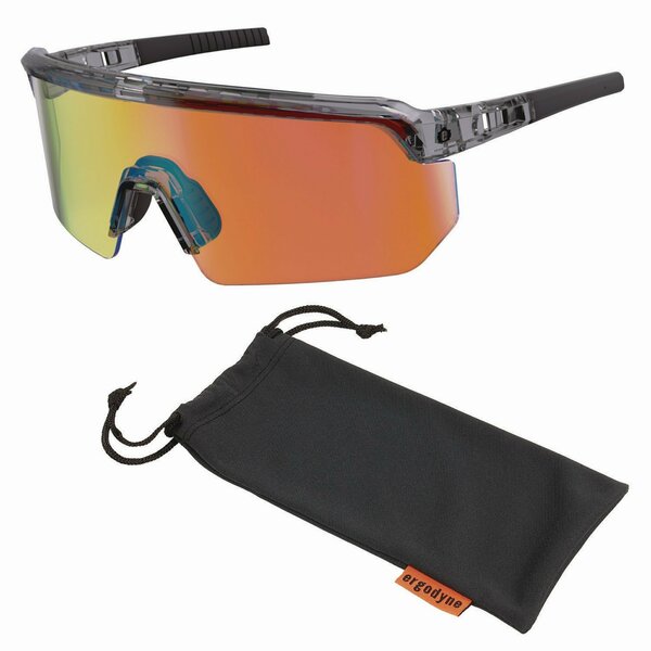 Ergodyne Skullerz AEGIR Safety Glasses, Mirrored Lenses, Clear Smoke Nylon Frame, Orange Mirror PolyCarb Lens 55013